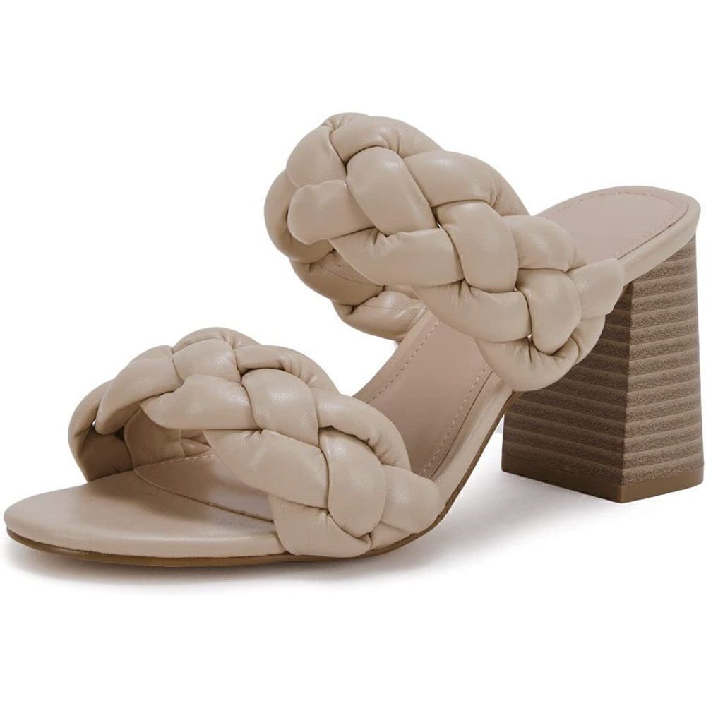 Bridal Bridesmaid Heeled Sandals Braided Open Toe Chunky Heels Slip on Strappy
